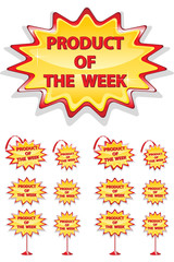 set of red and yellow sale icons isolated on white - product of