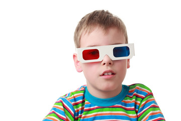 boy in striped shirt and anaglyph glasses