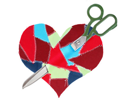 fabric scraps heart with scissors