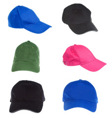 set with colourful baseball caps