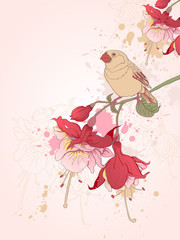 floral background with bird