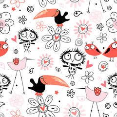 a pattern of funny birds
