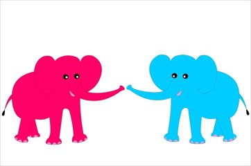 Elephants, pink and blue, vecgtor drawing
