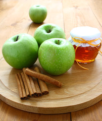 Green apples and honey.