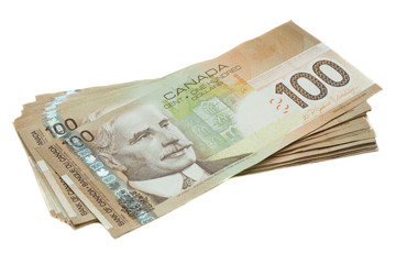 A stack of Canadian one hundred dollar bills
