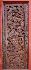 Decorated wooden beside door