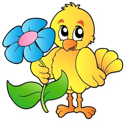 Chicken holding big flower