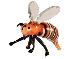 Glass statuette - little bee on white background