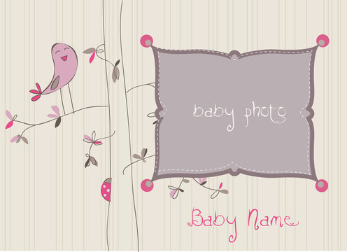 Baby Arrival Card with Photo Frame in vector