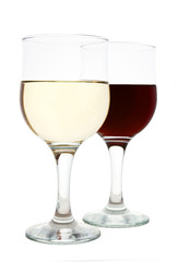 Two glasses of wine - one red, the other white