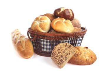 Various bread rolls in a basket