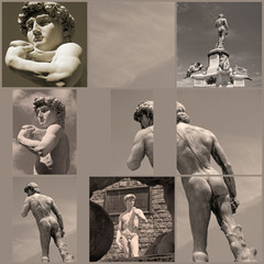 collage with famous florentine David sculpture, Italy