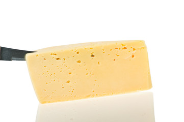 cheese piece is reflected in a white background