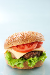 Cheeseburger with tomatoes and lettuce