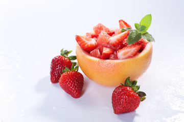 Fruit salad with strawberry and grapefruit