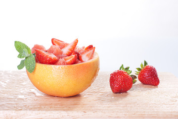 Fruit salad with strawberry and grapefruit