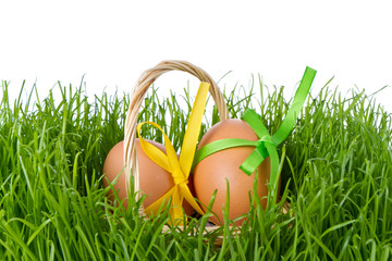 basket with easter eggs