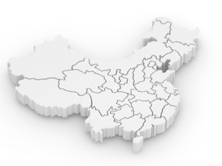 Three-dimensional map of China. 3d