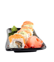Sushi roll with salmon and kiwi