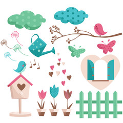 Spring elements with trendy colors, vector illustration