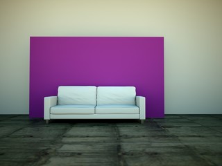 Rendering Weißes Sofa vor lila Wand