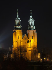 Fototapeta na wymiar Katedra w Gnie¼nie nocą