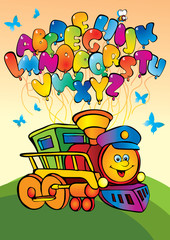 Cartoon train with alphabet. Vector art-illustration.