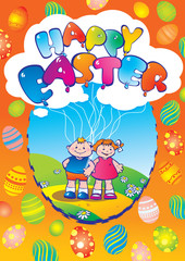 Obraz na płótnie Canvas Children with balloons. Happy Easter.