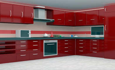 Modern Kitchen Interior in red color
