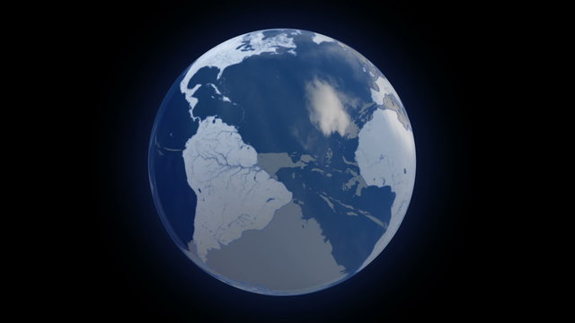 Spinning glass planet Earth on black bg- timelapse sky - looped