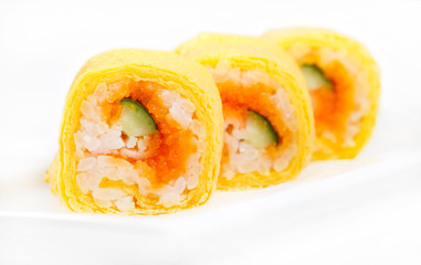Japanese sushi ready to eat isolated on white