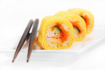 Japanese sushi ready to eat isolated on white