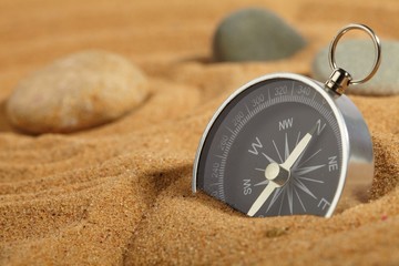 Fototapeta na wymiar compass in sand