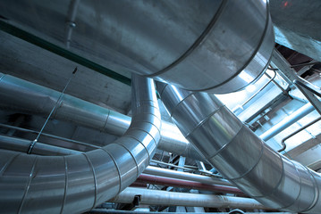 Industrial zone, Steel pipelines in blue tones