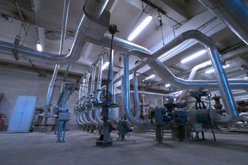 Industrial zone, Steel pipelines in blue tones