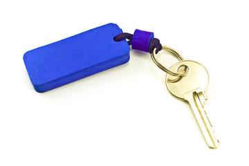 House key with blue tag