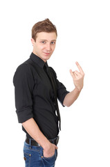 young male showing rock hand