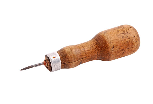 The old awl, isolated on a white background