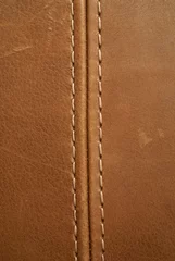 Deurstickers Leder bruine leertextuur met naad