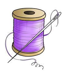 Purple yarn with a needle