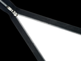 zipper unzipped white copy space