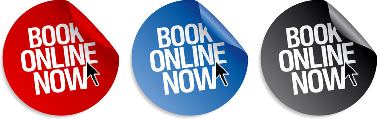 Book online now stickers set
