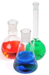 Laboratory glasware on a white background
