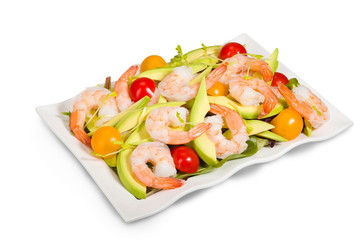 avocado and shrimp salad isolated on white
