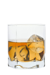 Glass with whiskey and ice