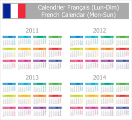 2011-2014 Type-1 French Calendar Mon-Sun