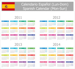 2011-2014 Type-1 Spanish Calendar Mon-Sun