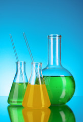 Laboratory glassware on black background