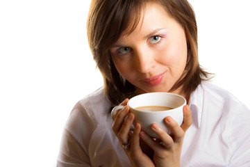 woman with cup of coffee with wilk © shaiith