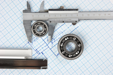 calipers, bearing and square